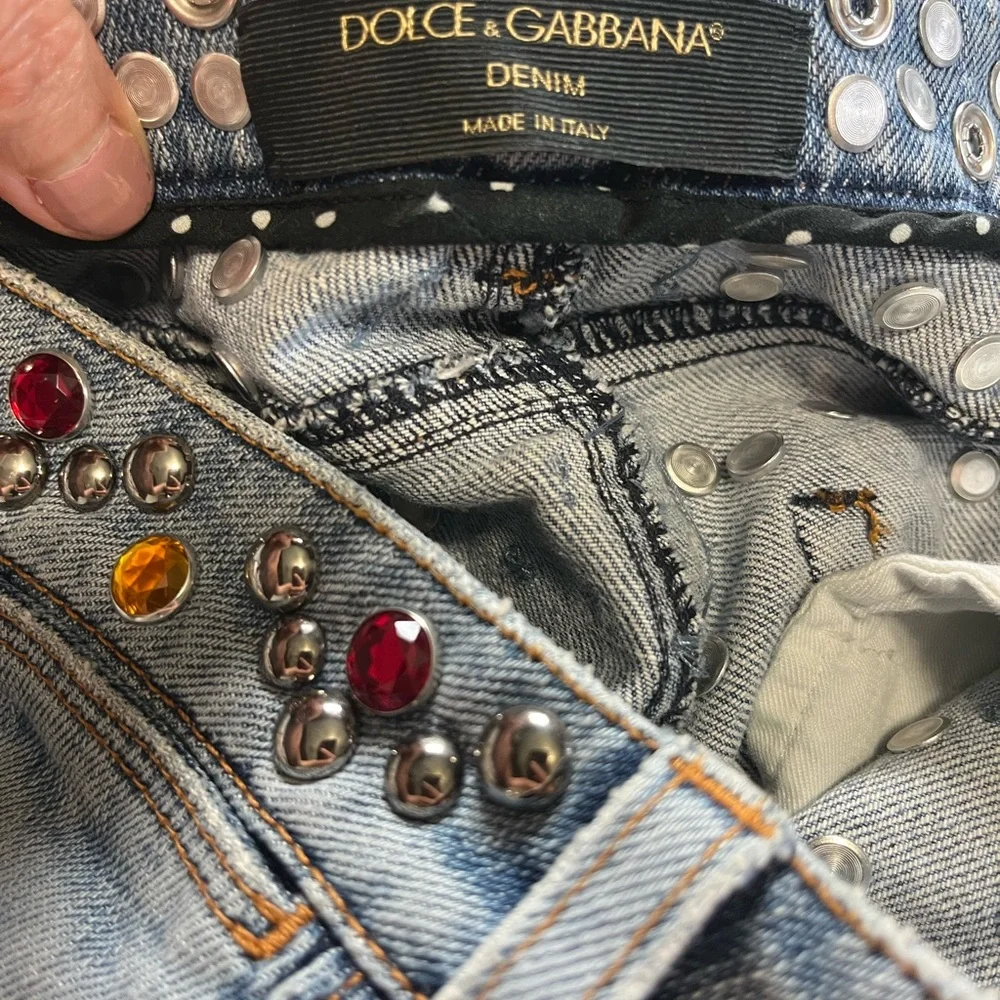 🤩 Dolce & Gabbana Crystal Roses Heart Embellished Jeans Authentic Sz 44 US 8/10 - Picture 8 of 16